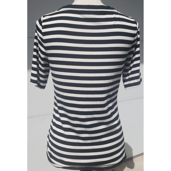 TALBOTS Knit Top Short Sleeve Stretchy Soft Bow Detail Black Striped Size XS - Picture 5 of 9